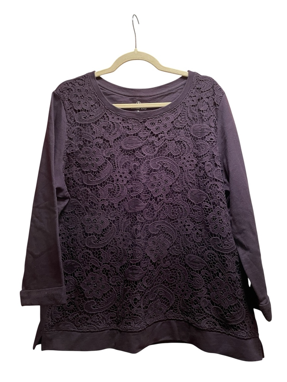 LANDS’ END Women’s XL Lace Front Long Sleeve Top - dark navy blue